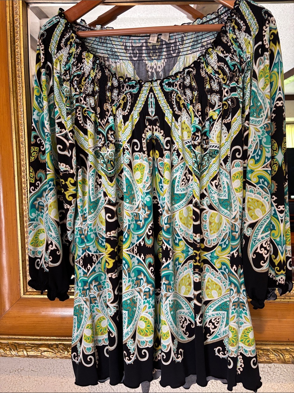 Madison Black Patterned Boho Top - Size XL